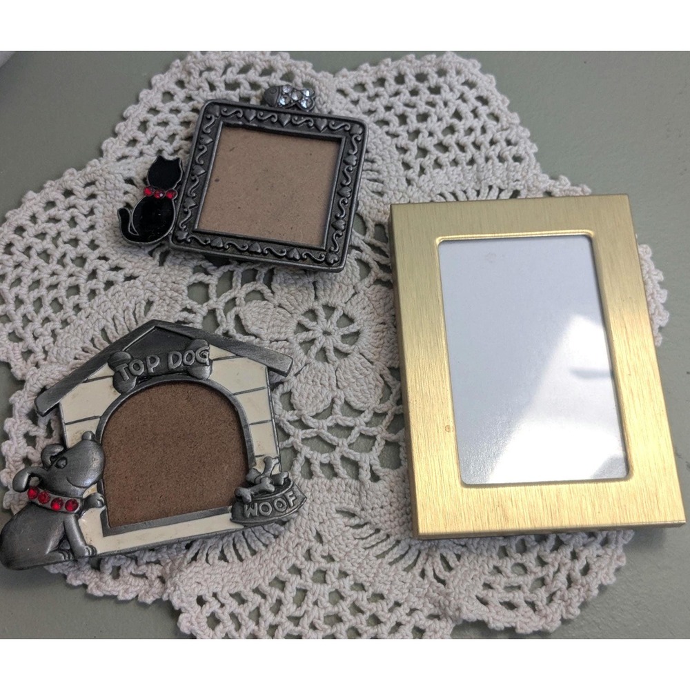 Vintage Mini Magnetic Picture Frames Set of 3 | Cat Dog Photo Frames - Picture 8 of 8